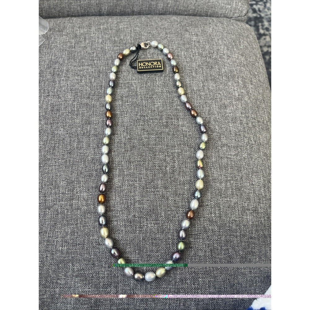 Honora STERLING SILVER  MULTI COLOR METALLIC LOOK PEARL 7MM 18"NECKLACE NWT